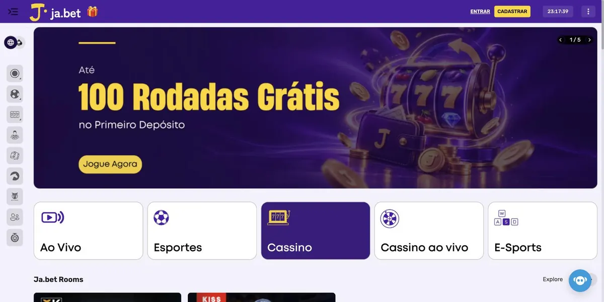 Jabet login - página inicial com os botões Entrar e Cadastrar no topo