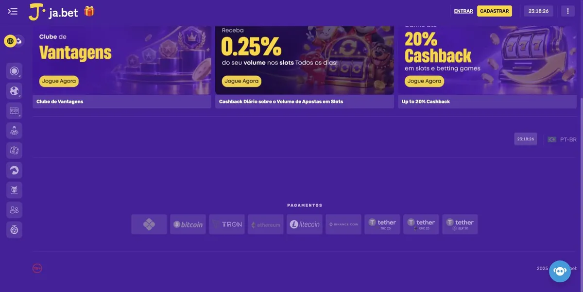 Jabet é confiável - meios de pagamento Pix e cripto no rodapé do site